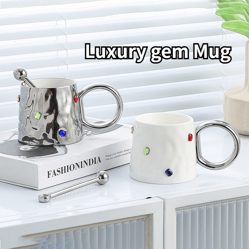 Cups Shiny Creative Gem Mug Ceramic Water Cup Original Coffee Cup Handle Cup  Gift Mugs Free Shipping Stone Cup Porch Decorations