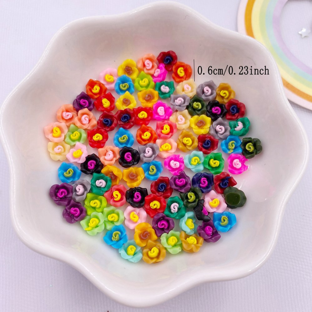 Image of 100pcs Resin Colorful 6mm 3d Mini Flower Flatback Stone Applique Figurines Diy Wedding Embellishment Manicure Crafts Accessories Diy Decoration Crafts