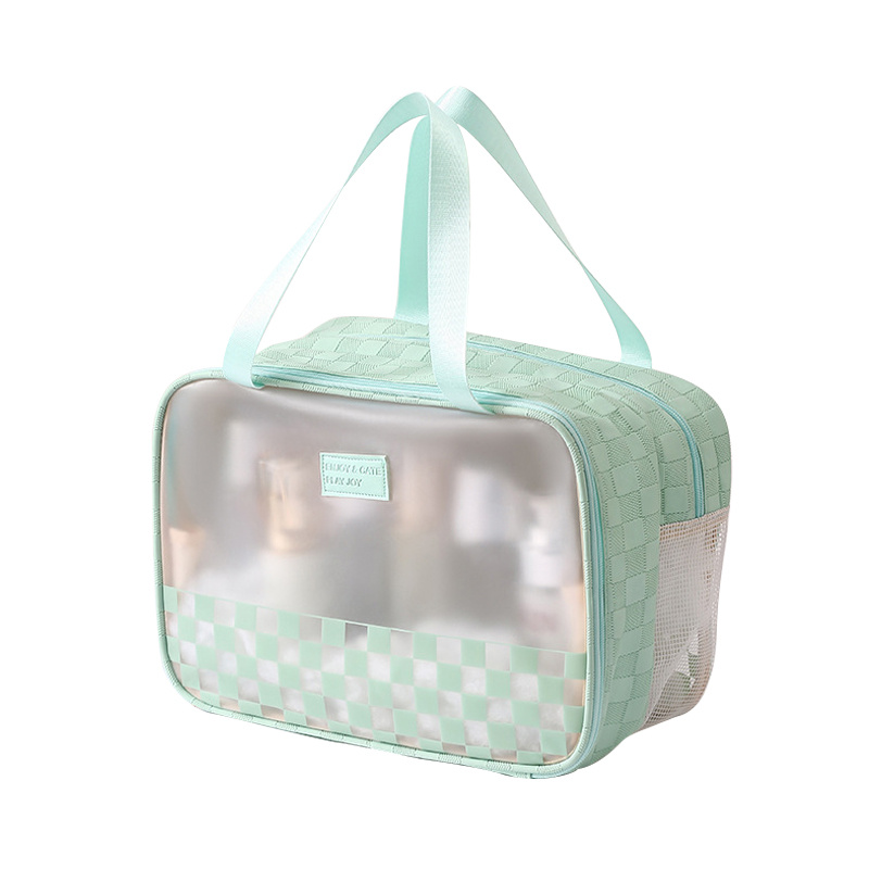 Checkered Pattern Toiletry Travel Bag Double-layer Dry And Wet