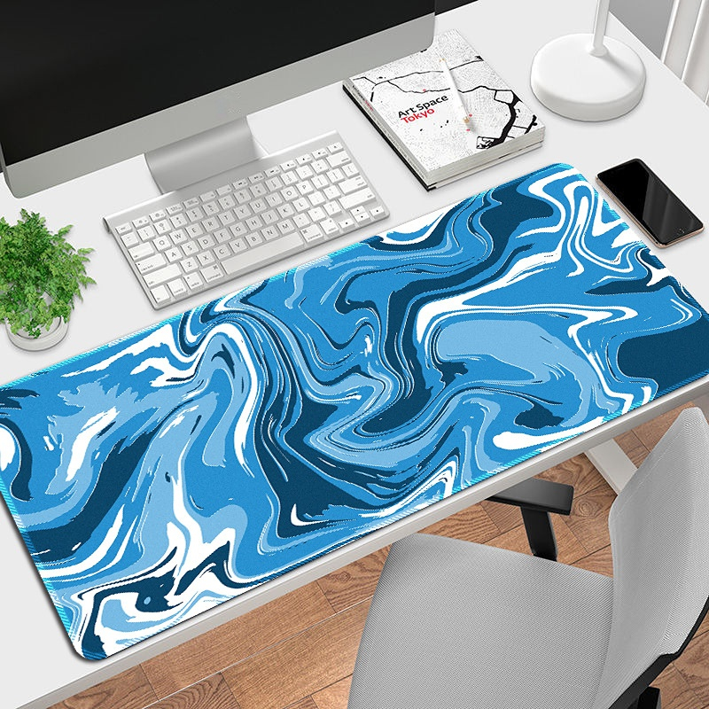 

Topographic Abstract Waves Mousepad Large Gaming Mouse Pad Blue Office Desk Mat With Non-slip Rubber Base, Stitched Edge, For Work, Game, Office, Home Christmas Halloween Thanksgiving Gift