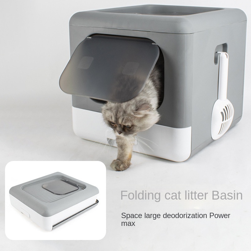 Cat Litter Box, Foldable Top Entry Covered Cat Litter Box with Lid , Easy  Clean No Smell