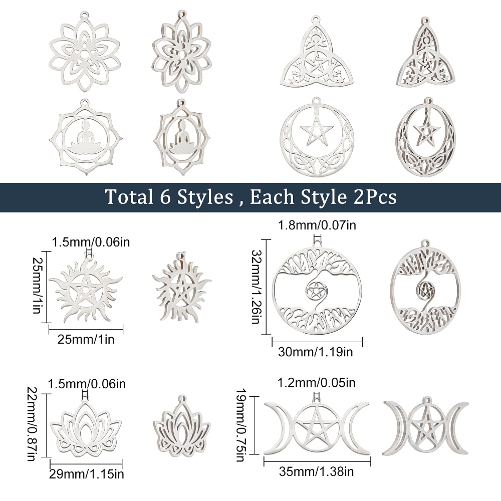 8 Styles Tarot Style Lotus Flower Charms Stainless Steel - Temu