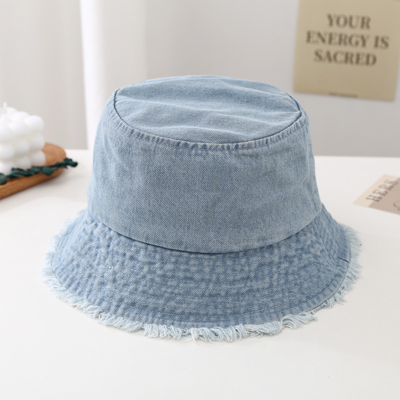 1pc Unisex Trendy Versatile Distressed Denim Bucket Hat With Edge