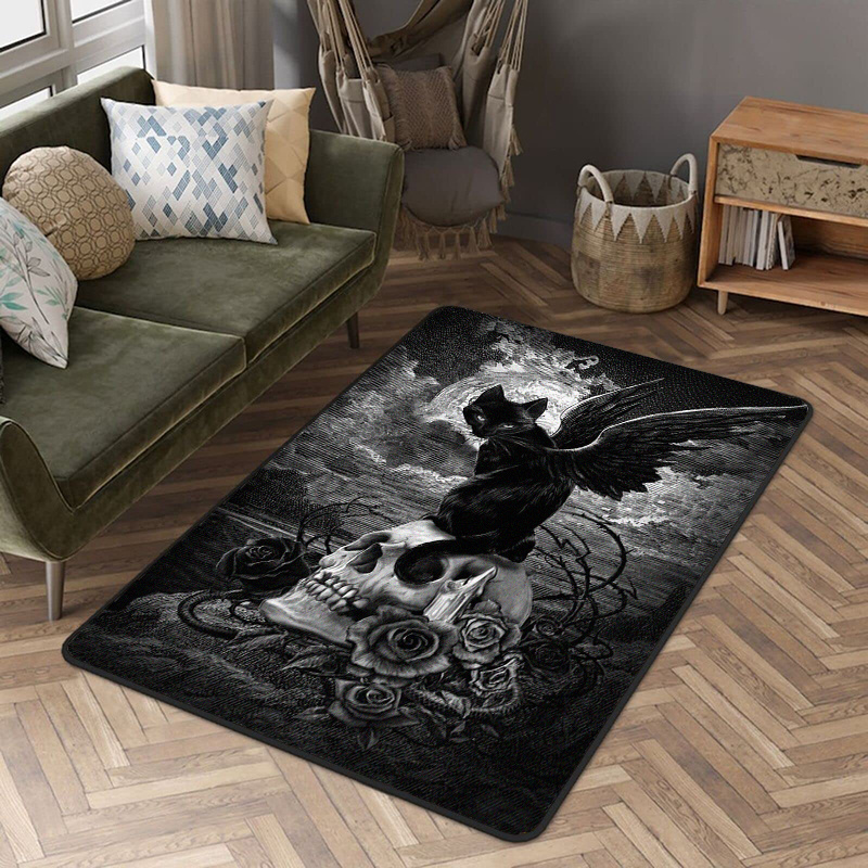 Gothic black cat area rug Halloween rug