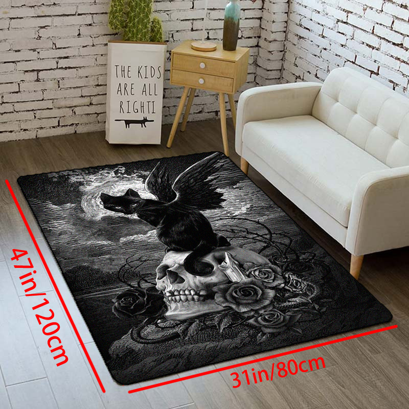 Gothic black cat area rug Halloween rug