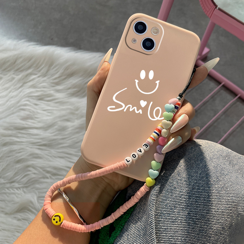 

Happy Face & Letter Pattern Phone Case With Lanyard For 11 14 13 12 Pro Max Xr Xs 7 8 6 Plus Mini Luxury Silicone Cover Anti-fingerprint Fall Car Shockproof Compatible Bumper Heart Pink Phone Cases