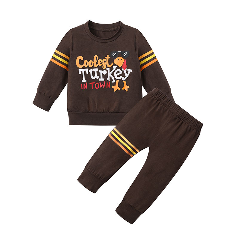 

Thanksgiving Style Toddler Boy's 2pcs, Sweatshirt & Sweatpants Set, The Coolest Turkey In Town Print Casual Outfits, Kids Clothes For Spring Fall