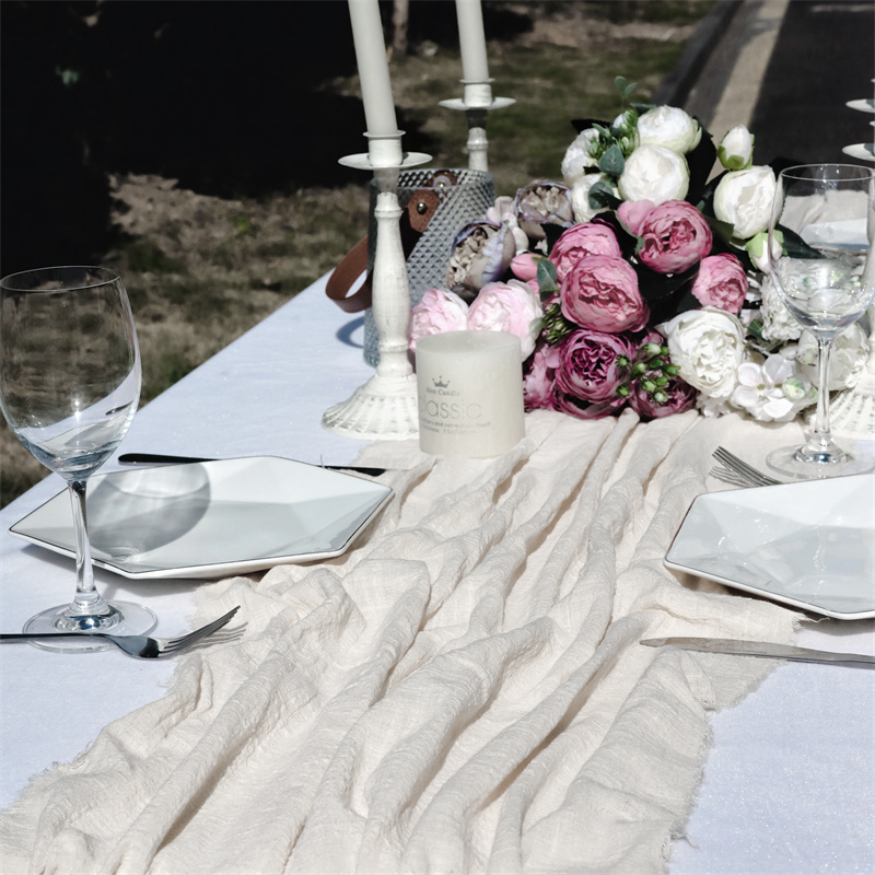 Image of 1pc, Linen Table Runner, Solid Color Balinese Pleated Table Runner, Solid Color Table Cover, Holiday Desktop Decoration Fabric Table Runner, Home Decoration, Dining Table Decor, Room Decor