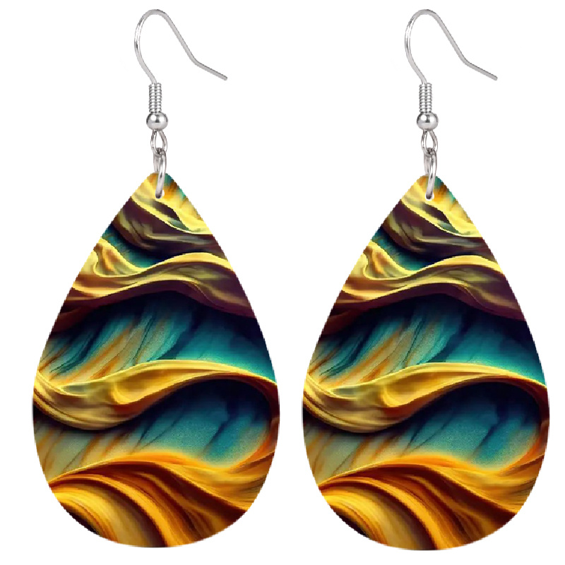 1 pair colorful relief dune marbled pu leather earrings christmas gift party favor giveaway womens daily life ear jewelry 4