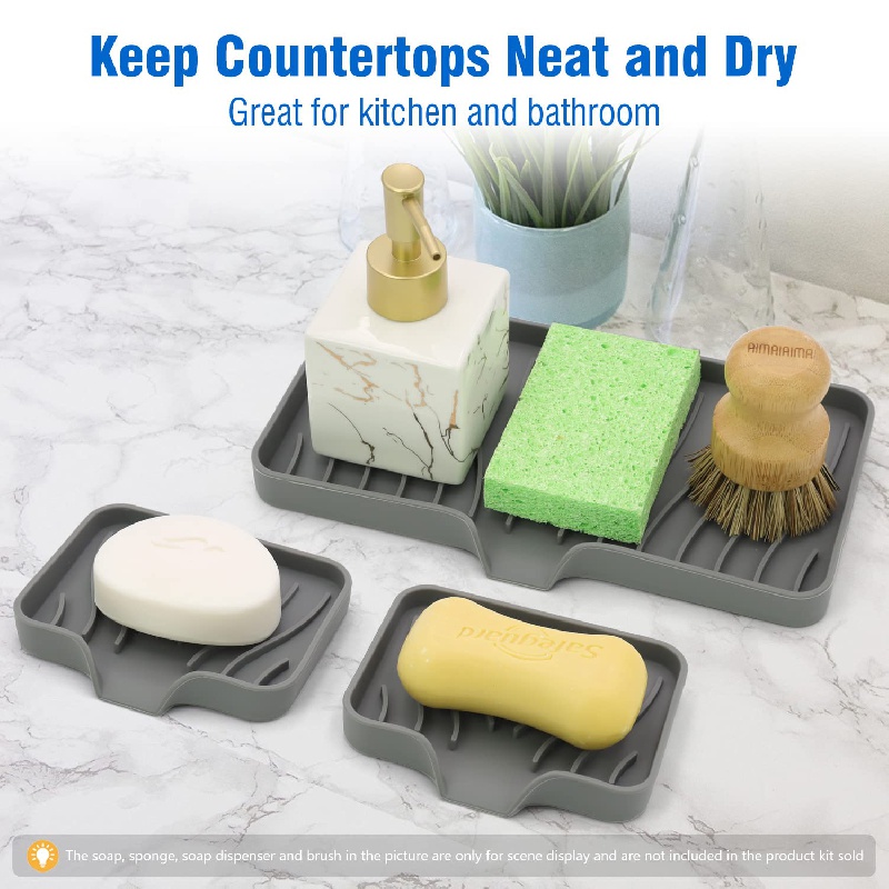 1pc Easy-Clean Silicone Kitchen Soap Tray with Sponge and Scrubber Brushes  - Keep Your Sink Clean and Organized