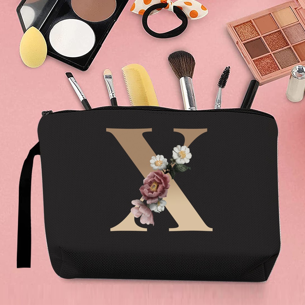 Stylish Letter Print Girl Makeup Bag, Lanyard Storage Zippered Bag