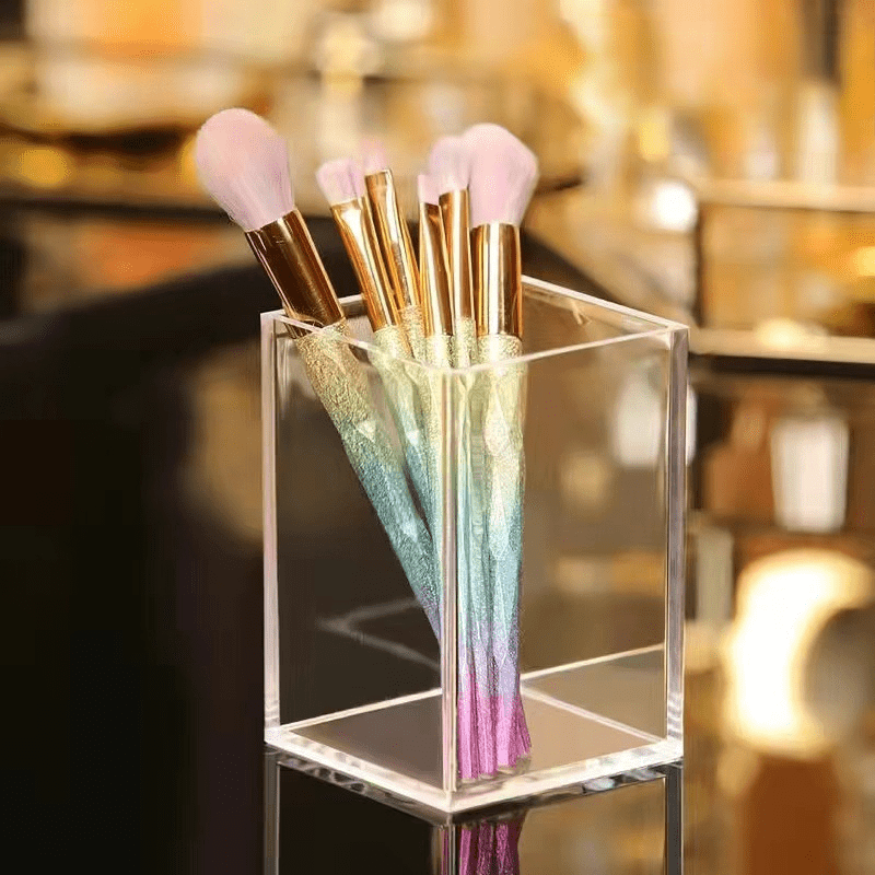 Acrylic Pen Holder Makeup Brush Holders Pencil Organizer Clear Stationery  Storage Box Makeup Organizer with Lid Dust-proof Case