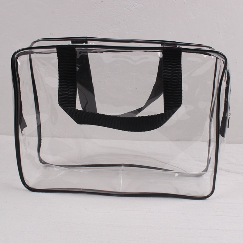 2Pcs Clear Makeup Organizer Bag Portable Plastic Tote Bags Handle Waterproof