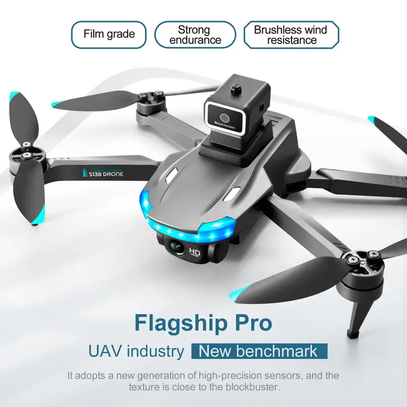 s138 foldable drone with auto avoid obstacles hd camera brushless motor live video gravity sensor gesture control optical flow positioning headless mode 3d flip rtf includes carrying bag details 7