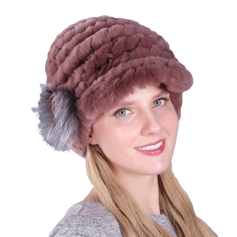 Pink Wool Trapper Hat, Black Faux Fur Brim