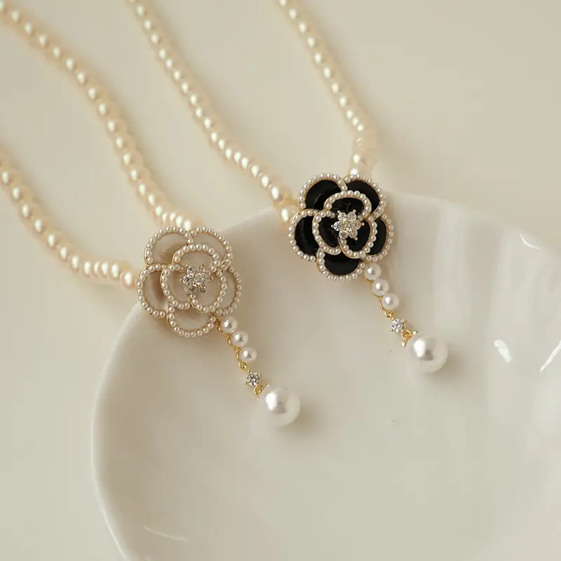 Camellia Flower Decor Choker Light Luxury Faux Pearl Necklace Elegant  Clavicle Chain For Women Girls Gift - Temu