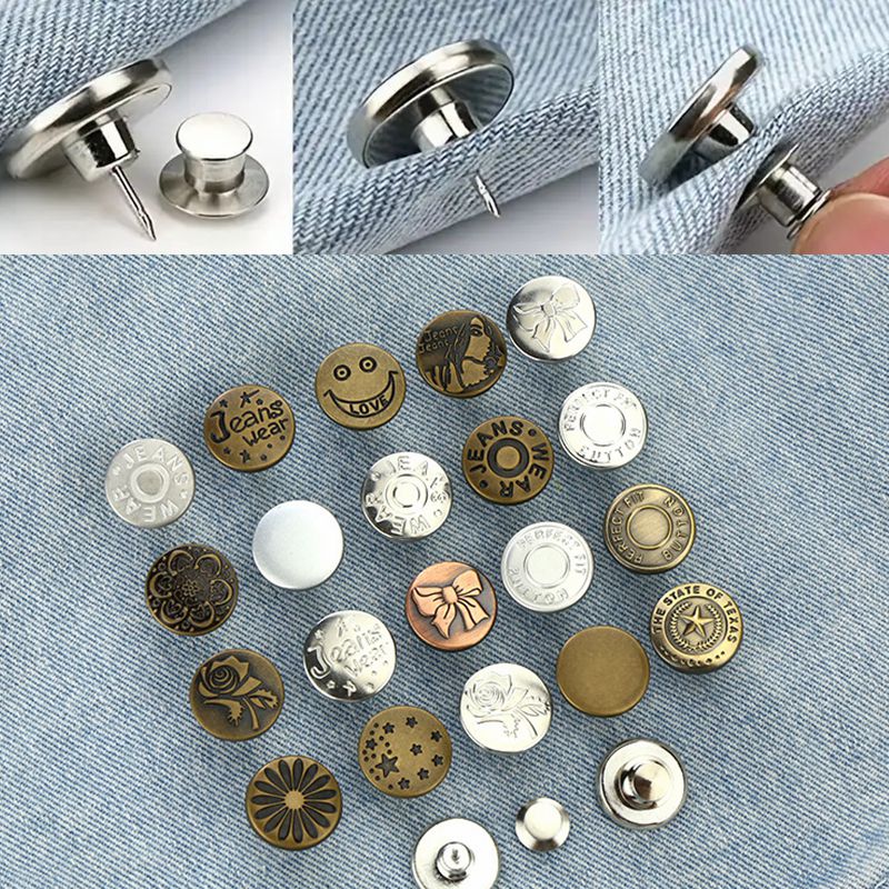 50pcs Replacement Jean Buttons Pins For Jeans Adjustable Removable Instant  Clips Snap Pins Buttons For Jackets Clothes Denim Skirt DIY Crafts Clothing