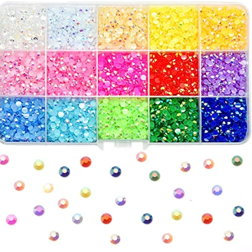 12000Pcs Nail Art Rhinestones Bulk Kit in 24 Colors, 3mm Colorful Flatback  Jelly Nail Rainbow Gems Set for Crafts, Tumblers, Jewelry Making