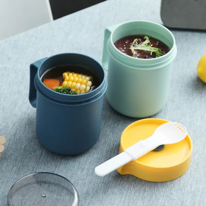 CLM Cereal On the Go Cups - Portable Breakfast Drink Cups with Lid &  Foldable Spoon - Breakfast