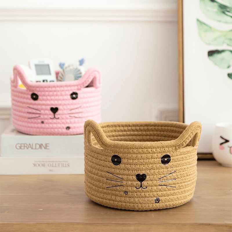 Cat Ear Woven Desktop Storage Basket Durable Storage Baskets - Temu