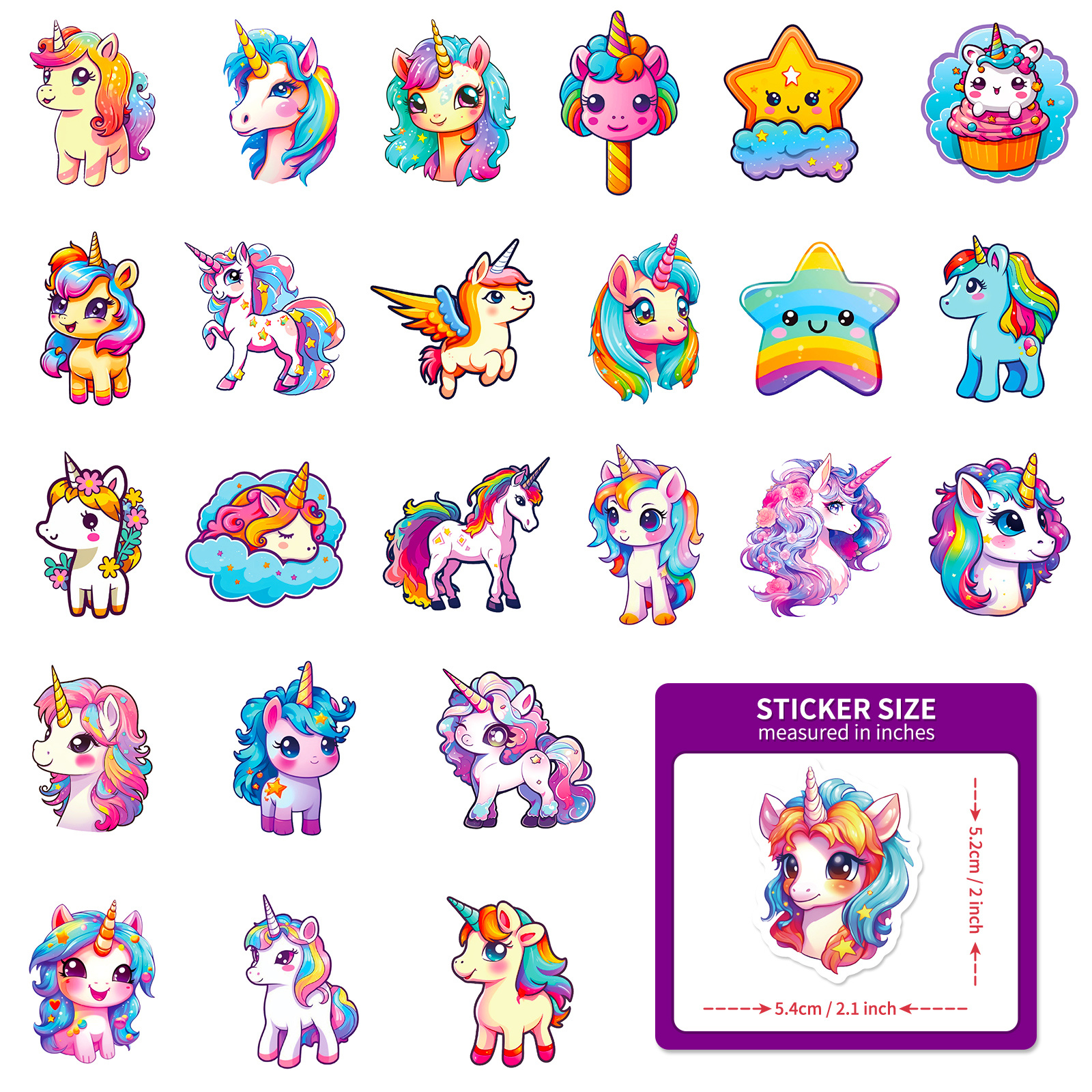 Stickers Adhesivos Unicornio Kawai 50 Piezas