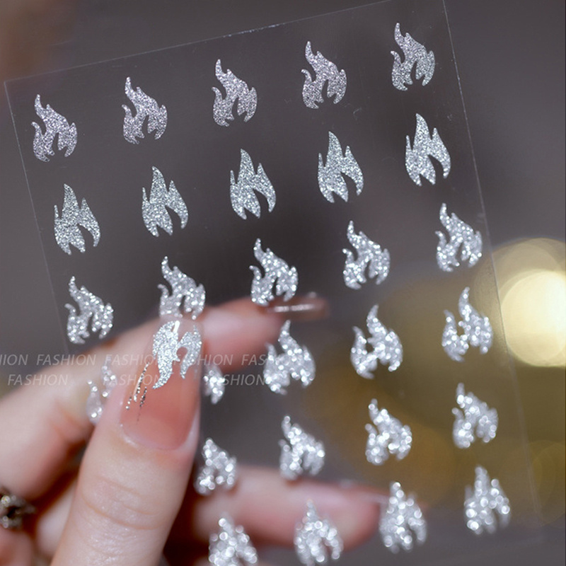 Reflective 3D Nail Stickers Glitter Decals Silver Stars Hearts Butterflies