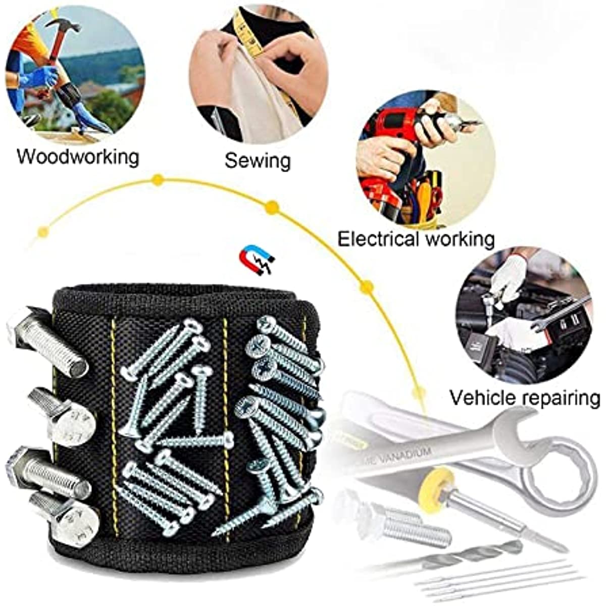 3 Rows Polyester Magnetic Wristband Portable Tool Bag Electrician Wrist  Tool Belt Screws Nails Drill Bits Holder Repair Tools - AliExpress