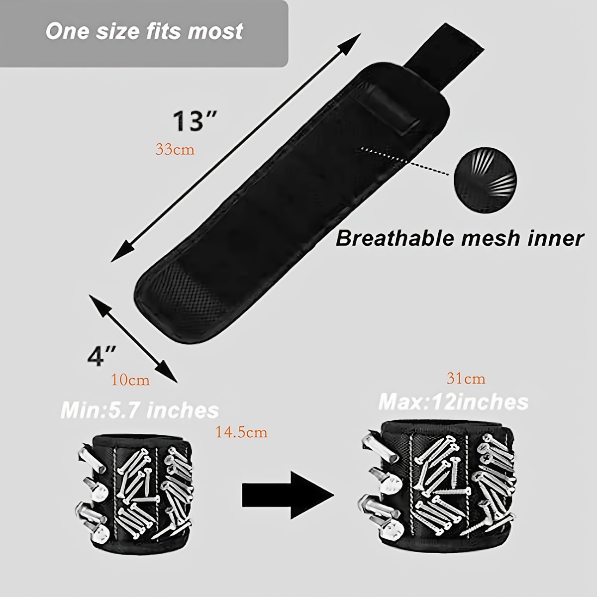 Magnetic Wristband with Flashlight and Tape Measure Screw, Drill Bit, and  Nail Holder with 20 Strong Magnet Pieces Increases Convenience for DIY,  Carpenters, Mechanics, and More by MEBTOOLS 