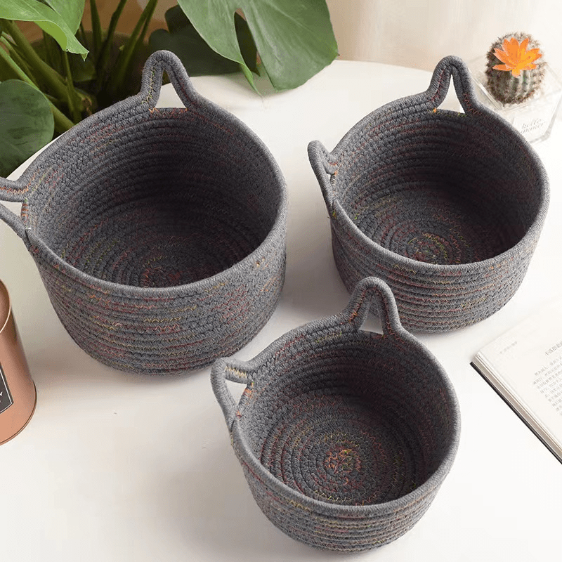 Cat Ear Woven Desktop Storage Basket Durable Storage Baskets - Temu