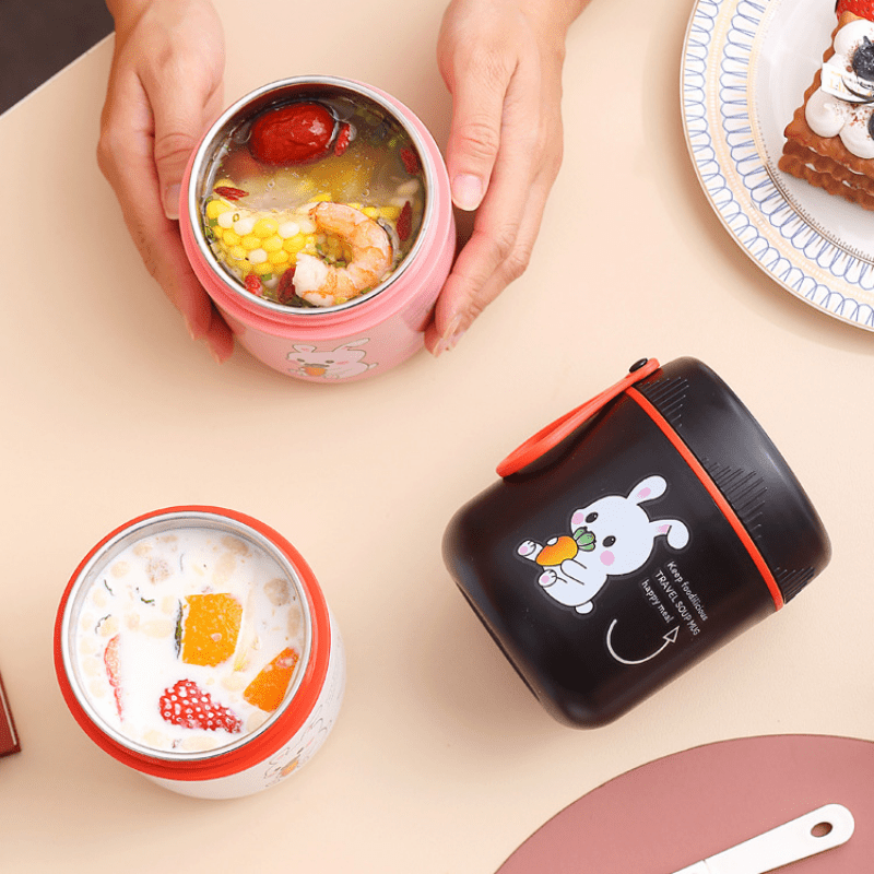 Stainless Steel Insulated Breakfast Cup w/ Cover, Spoon & Handle
