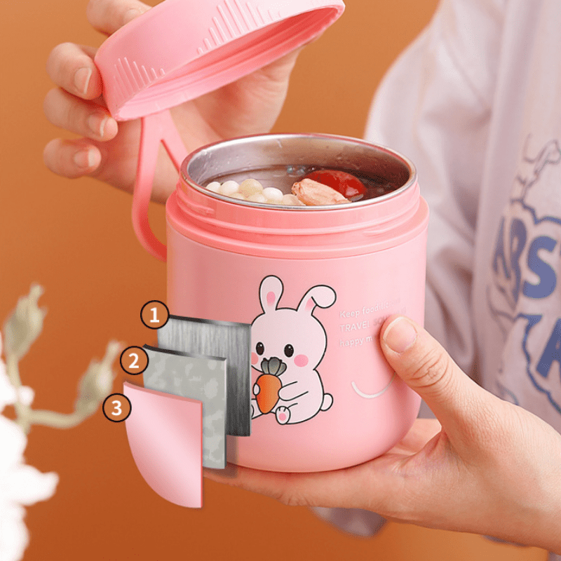 Stainless Steel Insulated Breakfast Cup w/ Cover, Spoon & Handle
