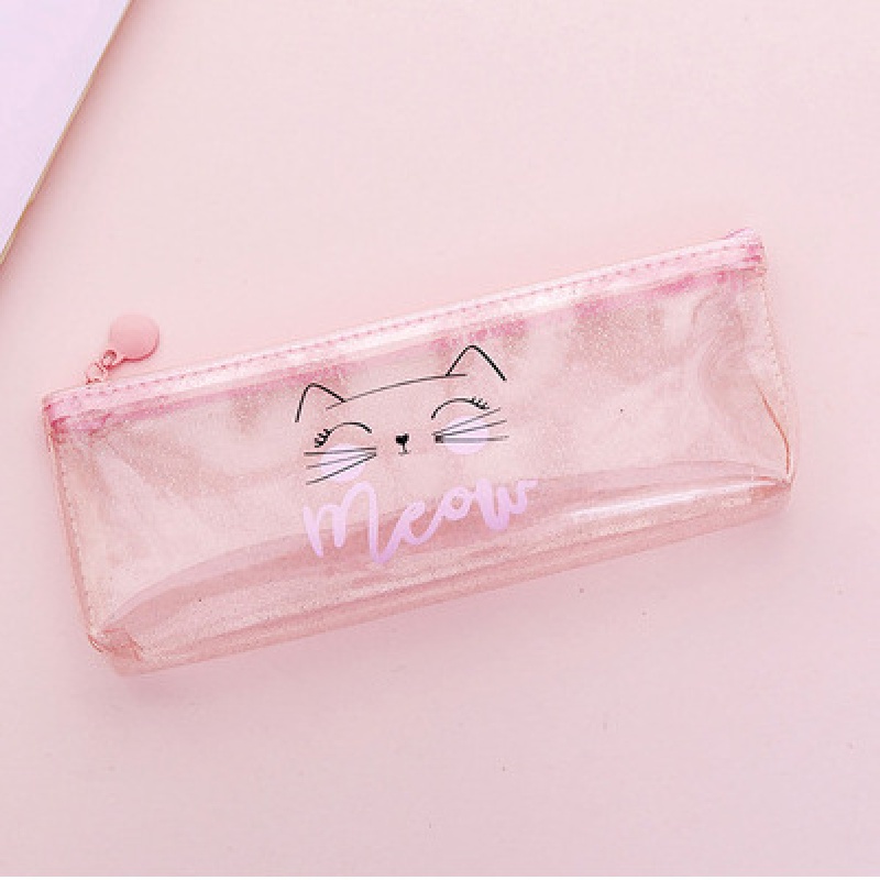 Cute Cat Pencil Cases for Girls Pink Transparent Pen Bag School Supplies  Stationery Pouch Pencil Box