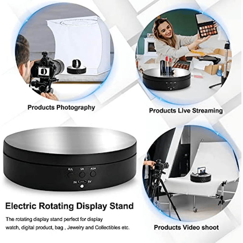 Motorized Rotating Display Stand, 360 Degree Electric Rotating Turntable  for Photography Products Display, Jewelry, 3D Models(Black) 