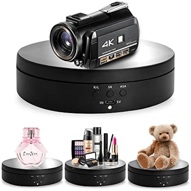 5.4 inch Motorized Rotating Display Stand, 360 Degree Electric Photography  Turntable Stand Work with Battery/USB Power Supply, Rotating Turntable for