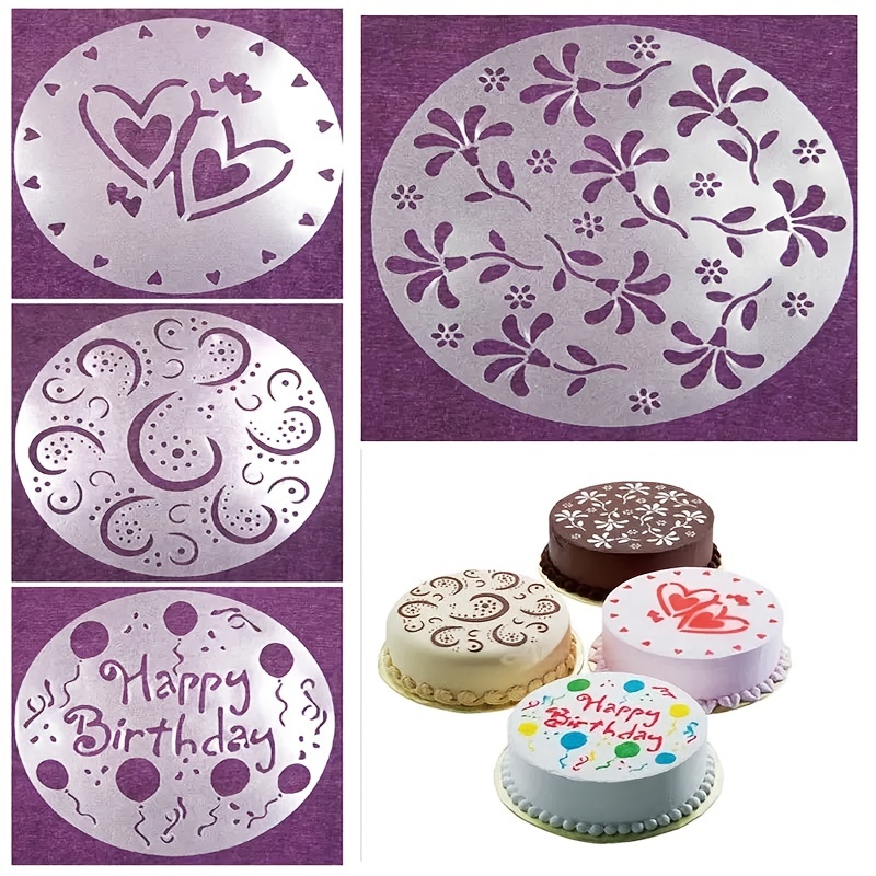 iSuperb 4 Pieces Cake Top Stencils Cookie/Cake Decorating Painting  Templates Baking Tool for Cupcake Wedding Cake Fondant Impression, Wedding  Birthday