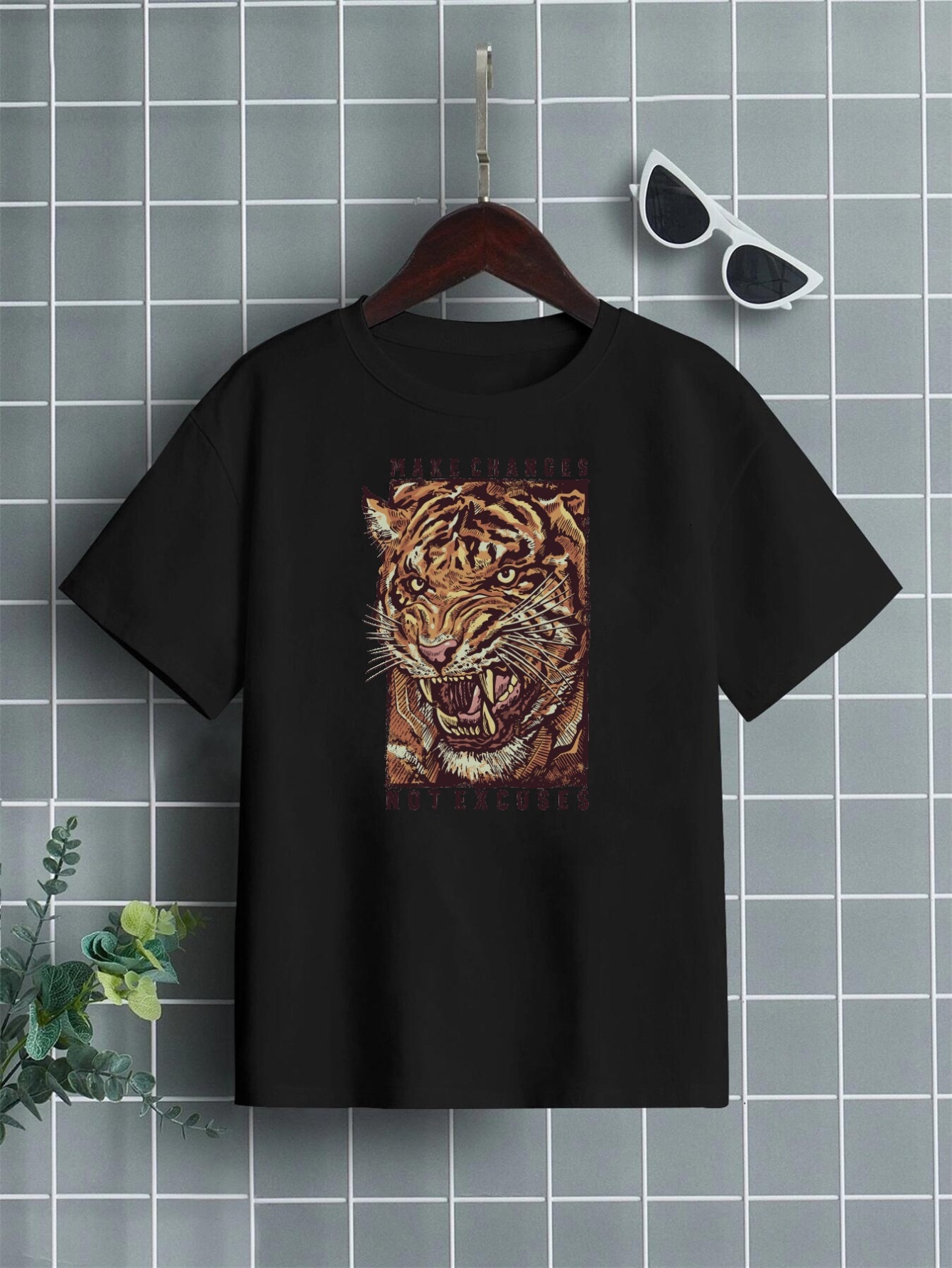 Cool Tiger And Letter Print T Shirt Tees For Kids Boys Casual