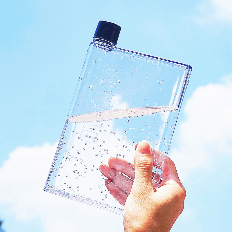 Water Bottle, Reusable Water Bottles - Small , Refillable Flat Memo  Rectangle Pocket Drinking Bottle, Slim , 400ml - Blue