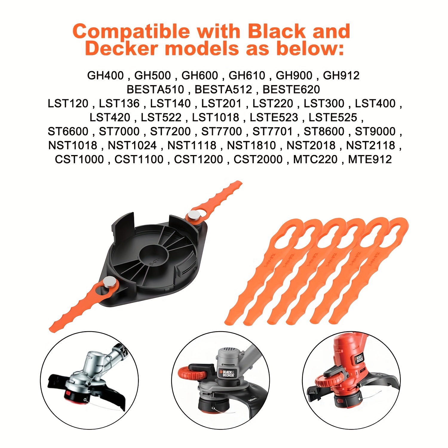  RISELION Weed Eater Bladed Head,Compatible with Black Decker  GH900 GH600 LST522 LCC140，Can Replace AF1003ZP，AF-100-32P Replacement  spools.（1 Trimmer Head+10 Replacement Blades） : Patio, Lawn & Garden