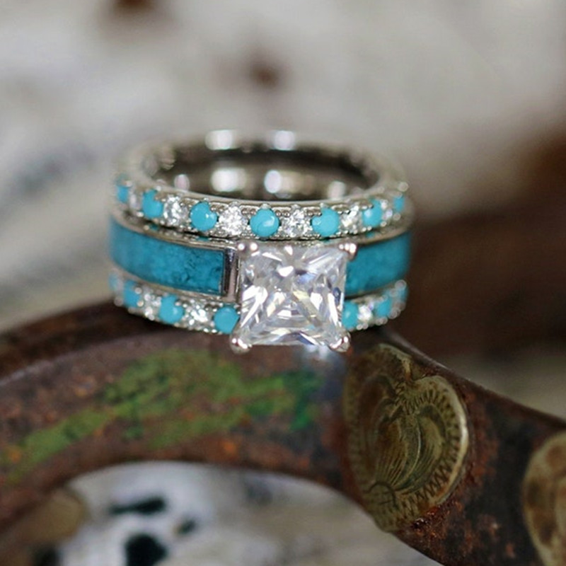 Fashion 925 Silver Turquoise Rings Women Wedding Engagement