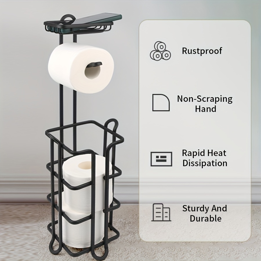 Black Toilet Paper Holder Stand, Bathroom Toilet Tissue Paper Roll Storage  Free Standing Tissue Roll Holder Industrial Toilet Paper Dispenser for