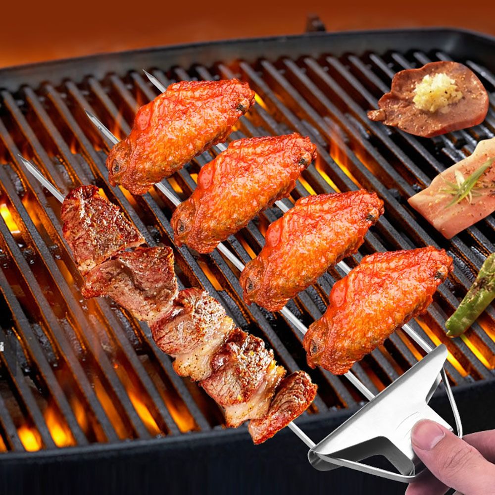 Brochettes de barbecue en acier inoxydable avec 3 broches pour griller  durable e