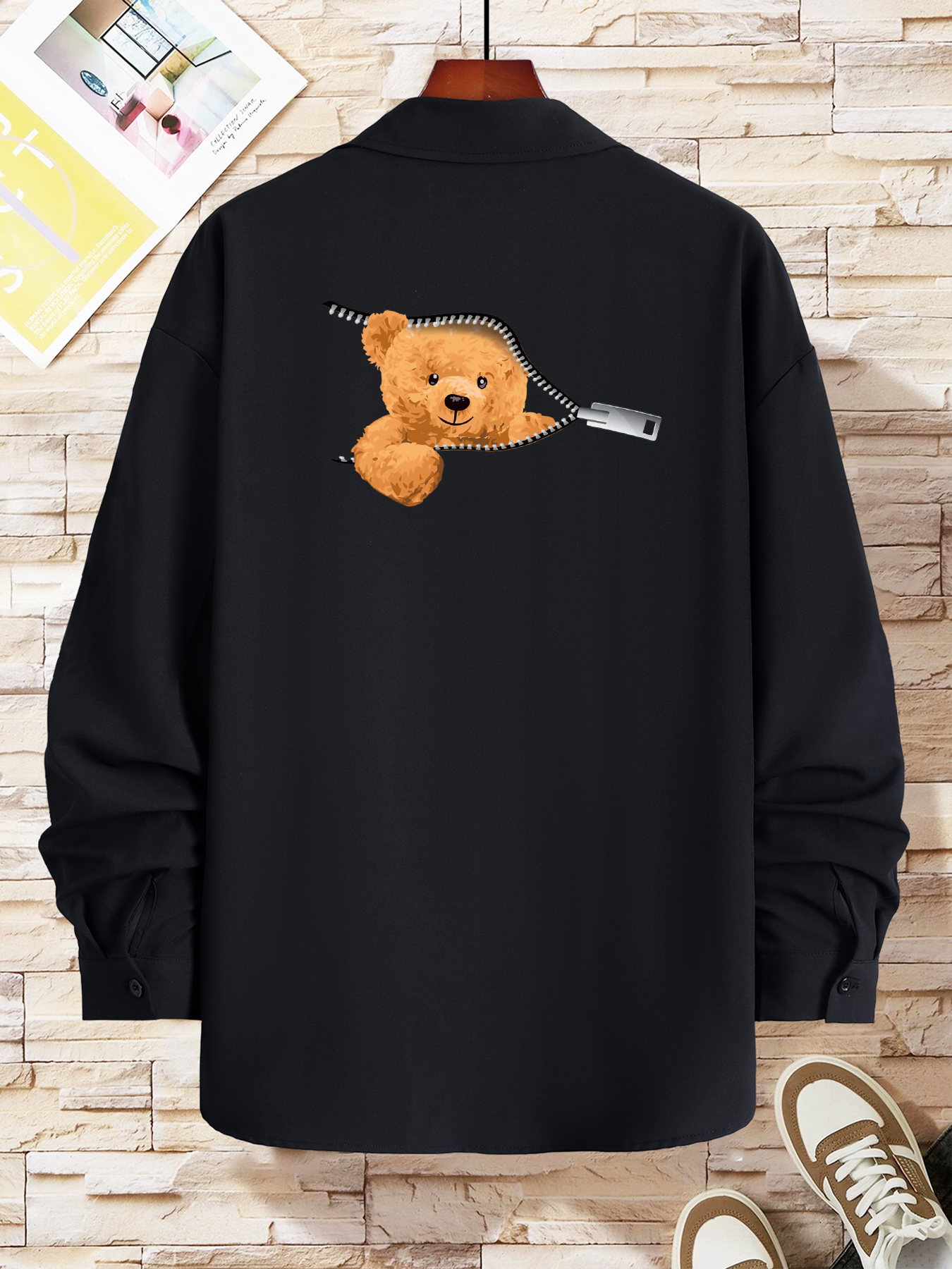 Teddy Bear Print T Shirt Long Sleeve Casual Top For Spring Fall