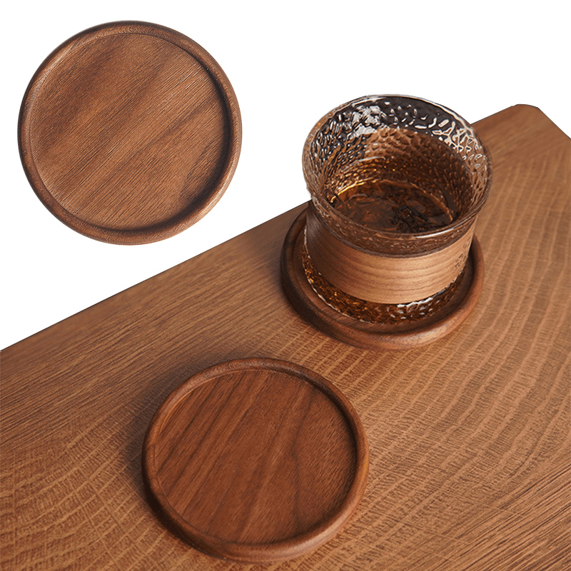 NEW Ebony Wooden Coasters Tea Coffee Cup Pad Placemats Durable Heat  Resistant Drink Mat Bowl Teapot Table Grooved Coaster