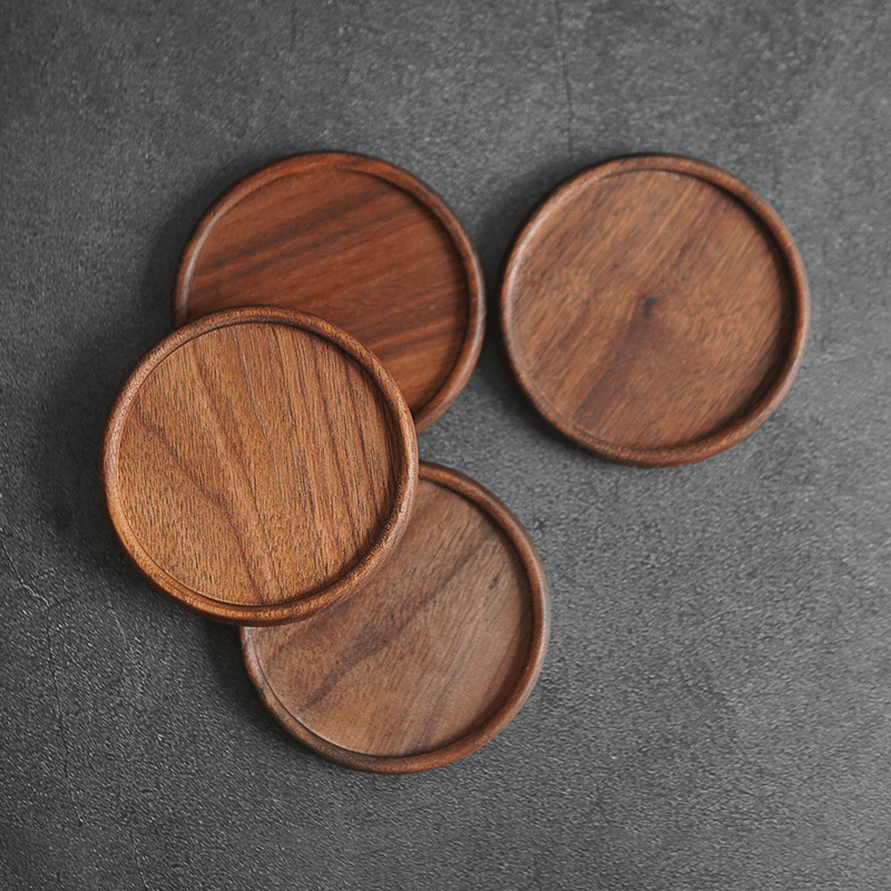 NEW Ebony Wooden Coasters Tea Coffee Cup Pad Placemats Durable Heat  Resistant Drink Mat Bowl Teapot Table Grooved Coaster