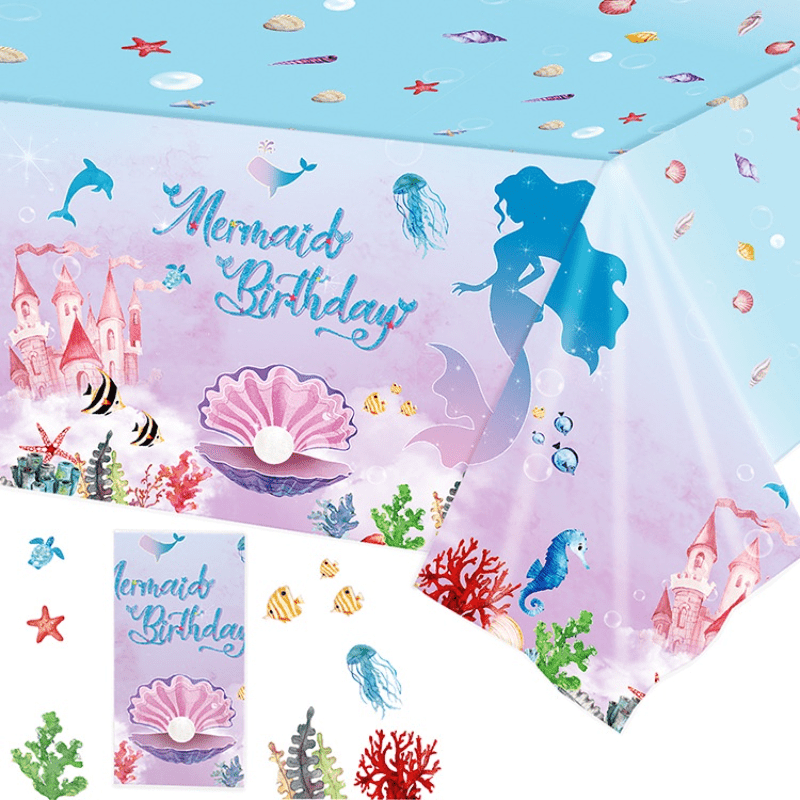 

1pc, Mermaid Theme Disposable Table Cover Tablecloth, Birthday Party Decorations, Little Mermaid Party Supplies