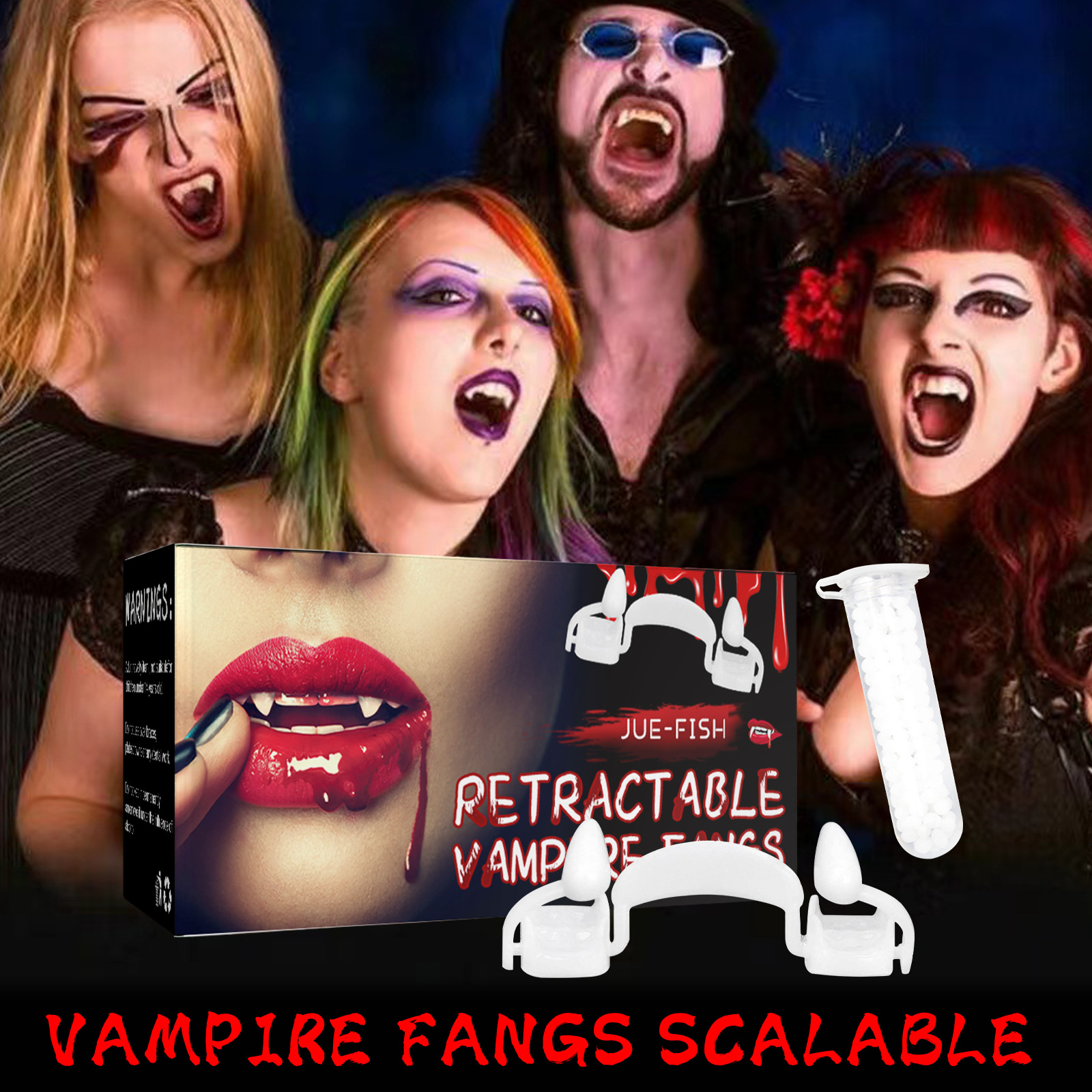 2023 New Retractable Halloween Vampire Fangs - Creepy Vampire Fangs Braces, Reusable & Safety Vampire Fangs, Vampire Fangs Fake Teeth for Kids
