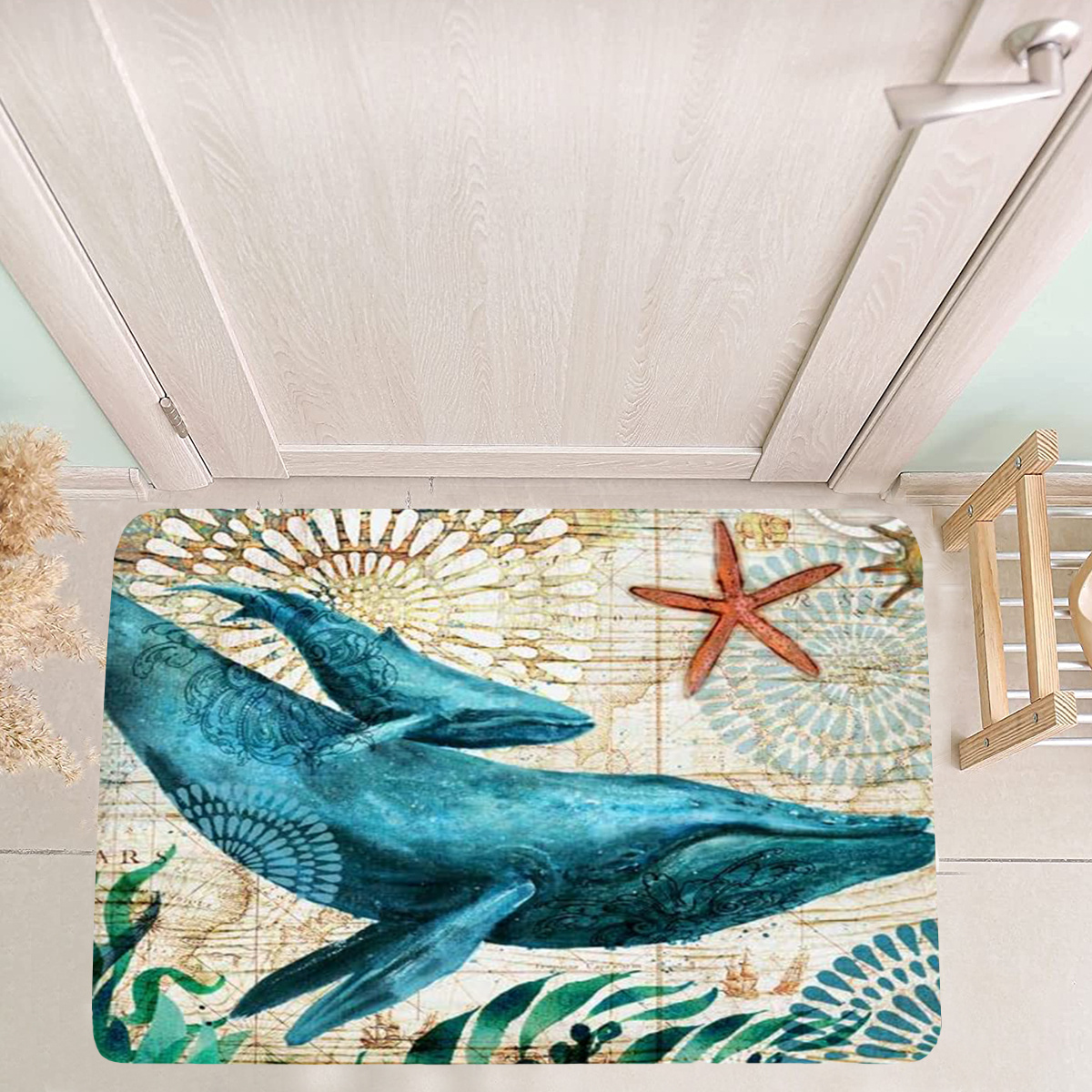 Watercolor Sea Turtles Door Mat, Indoor Outdoor Non-slip Rubber