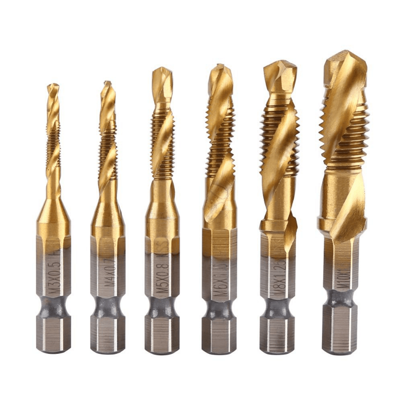 

6pcs M3-m10 Screw Tap Drill Bits Hss Taps Countersink Deburr Set Metric Combination Bit High Speed Steel Quick Change Hex