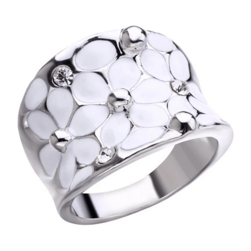 

Elegant Wide Ring Cute White Flower Design 925 Silver Plated Boho Style Band Match Daily Outfits Perfect Summer Holliday Gift For Your Crush