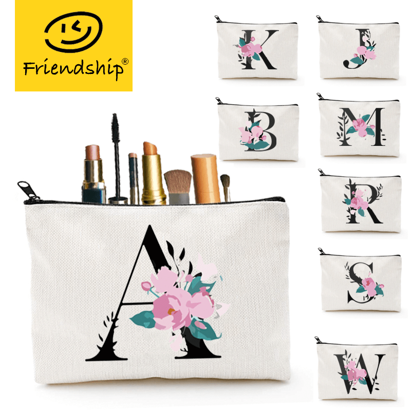 Floral A z Letter Print Makeup Bag Bridesmaid Makeup - Temu